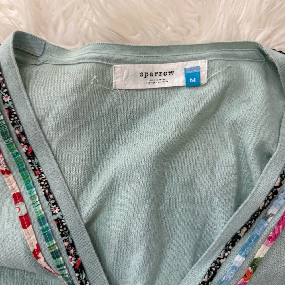 Anthropologie Sparrow Floral Trim Cardigan Sweater Cottagecore Button Front - Picture 5 of 5